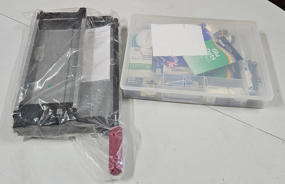 Lot 261: Box Of Crafting Tools and materials and an Olympia Guillotine A4