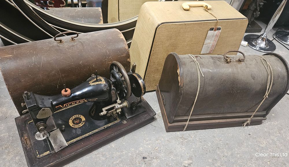 Lot 231: Two Vintage Vickers Sewing Machines and a Singer Sewing Machine.