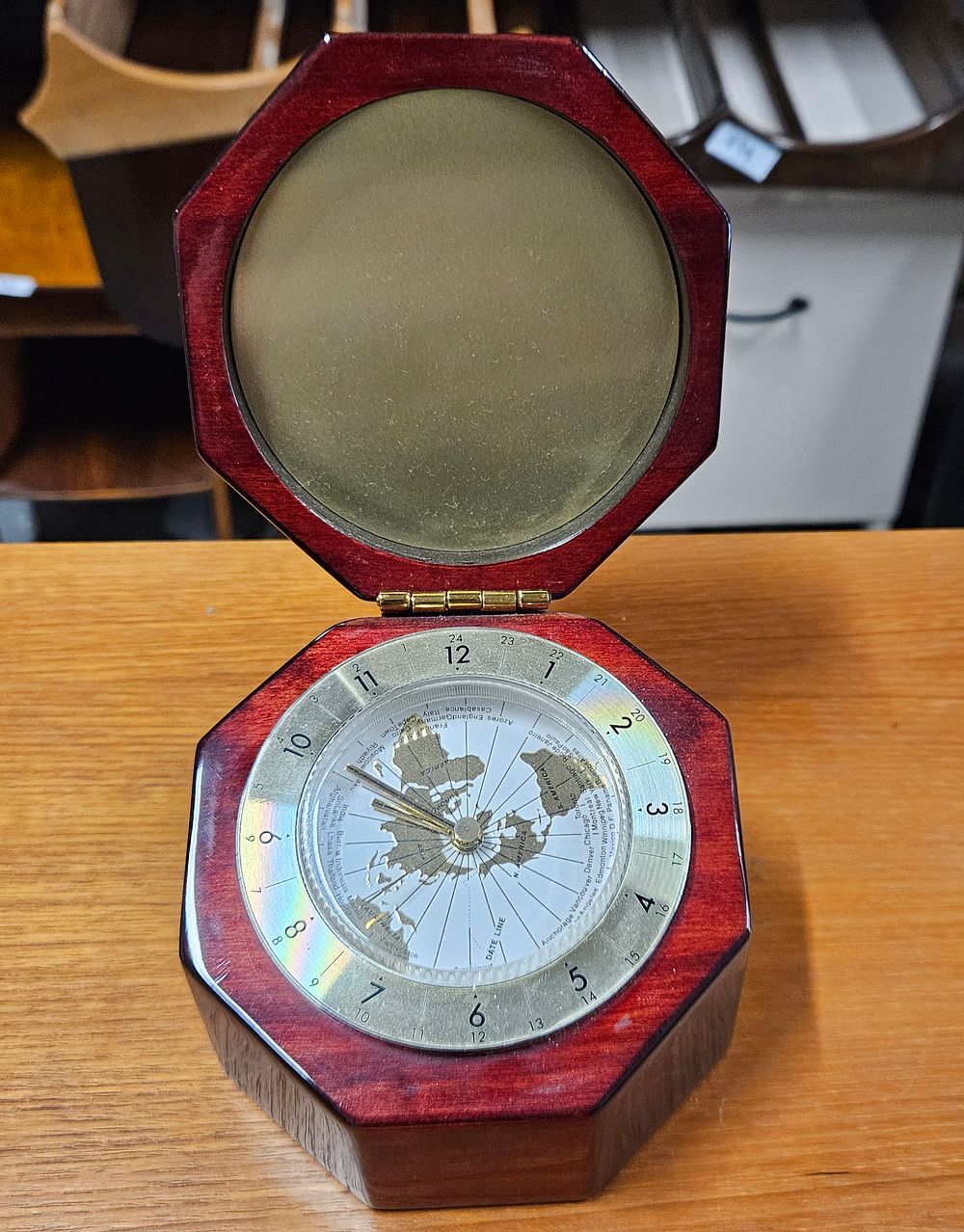 Lot 307: Wood Hexagonal Cased World Time Clock