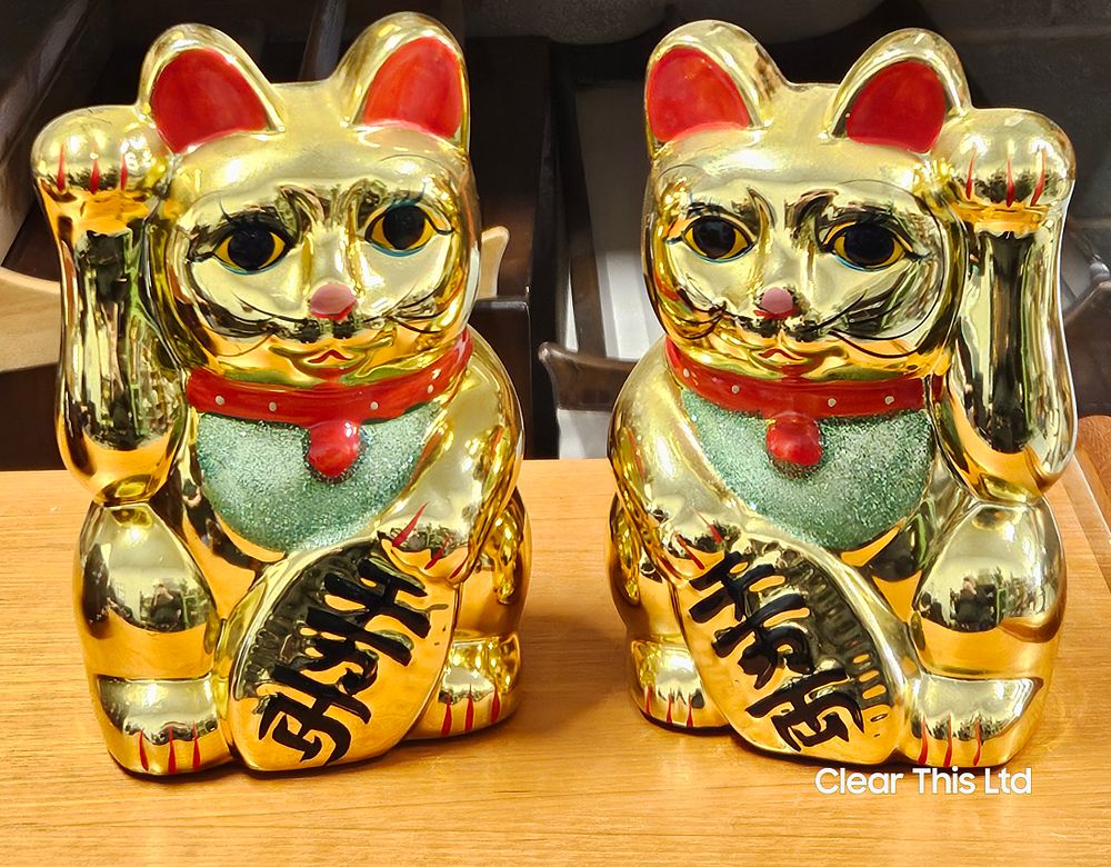 Lot 308: Pair of Ceramic Chinese Lucky Cat Money Jars