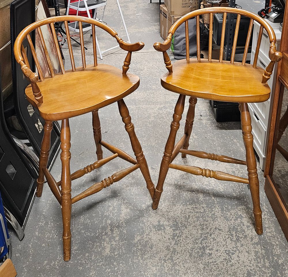 Lot 222: Pair of Wood Bar Stools