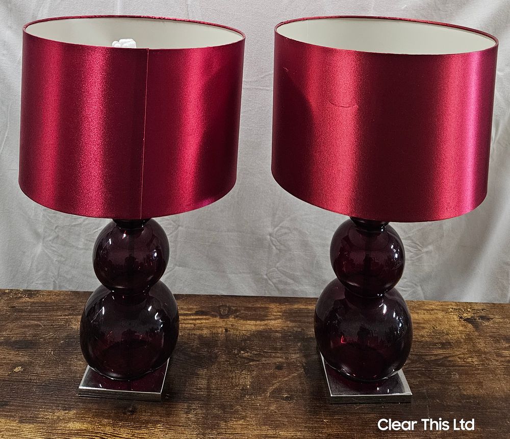 Lot 226: Matching Pair of Red Glass Based Lamps