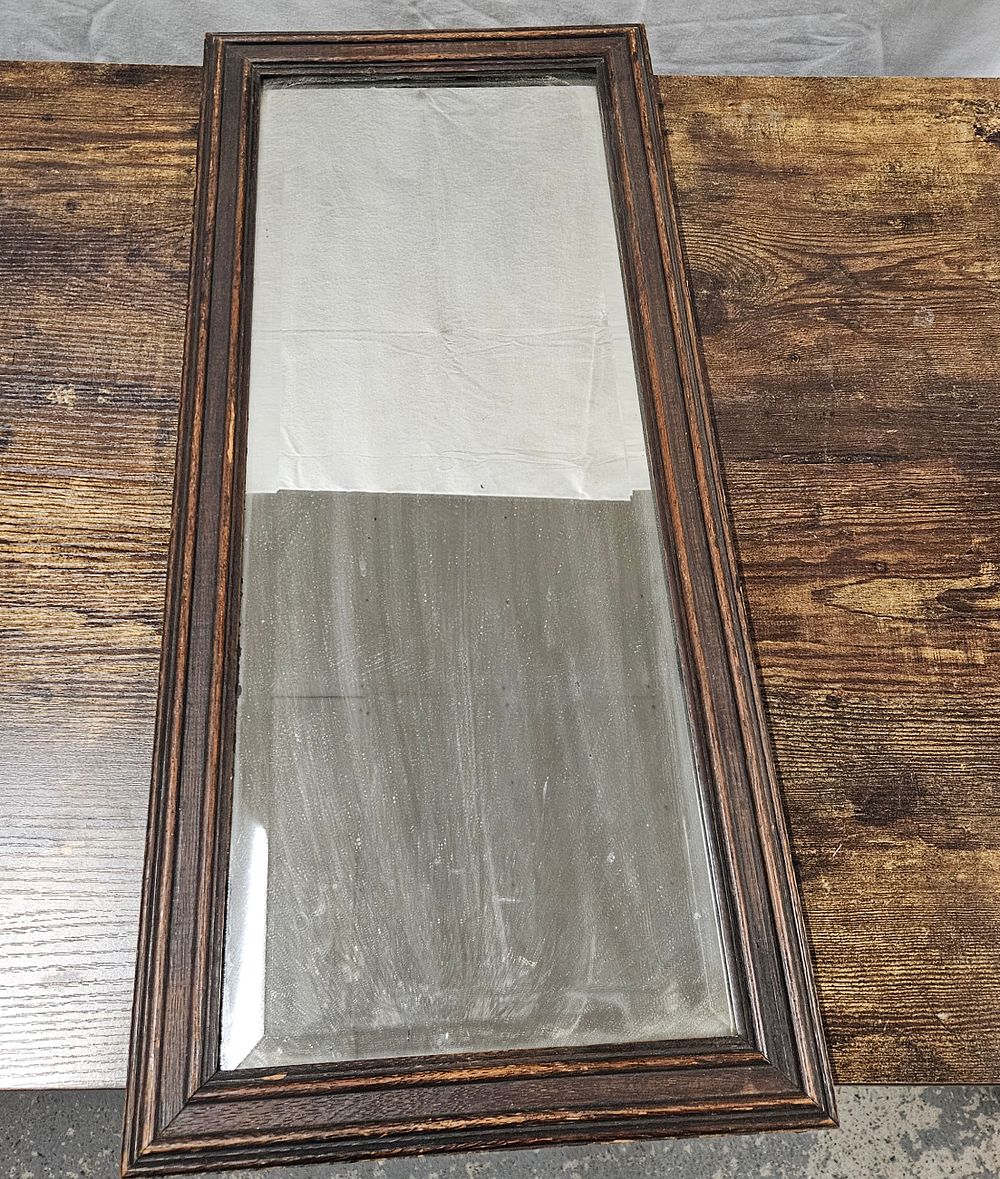 Lot 61: Antique Oak Framed Bevelled Mirror