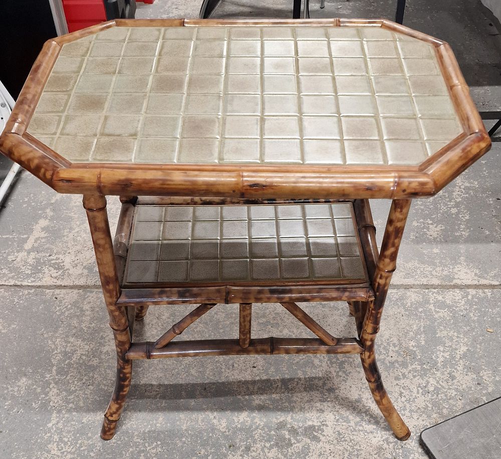 Lot 301: Tile Top Bamboo Table 70cm Tall 68cm Wide