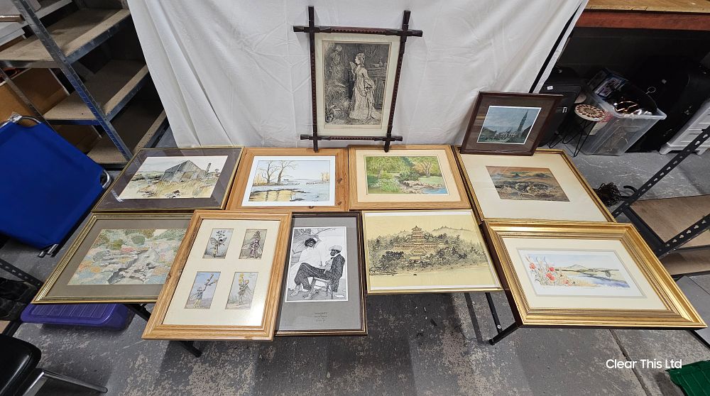 Lot 304: 11 Framed Pictures includes Antique Original by J JOHNSON RCA