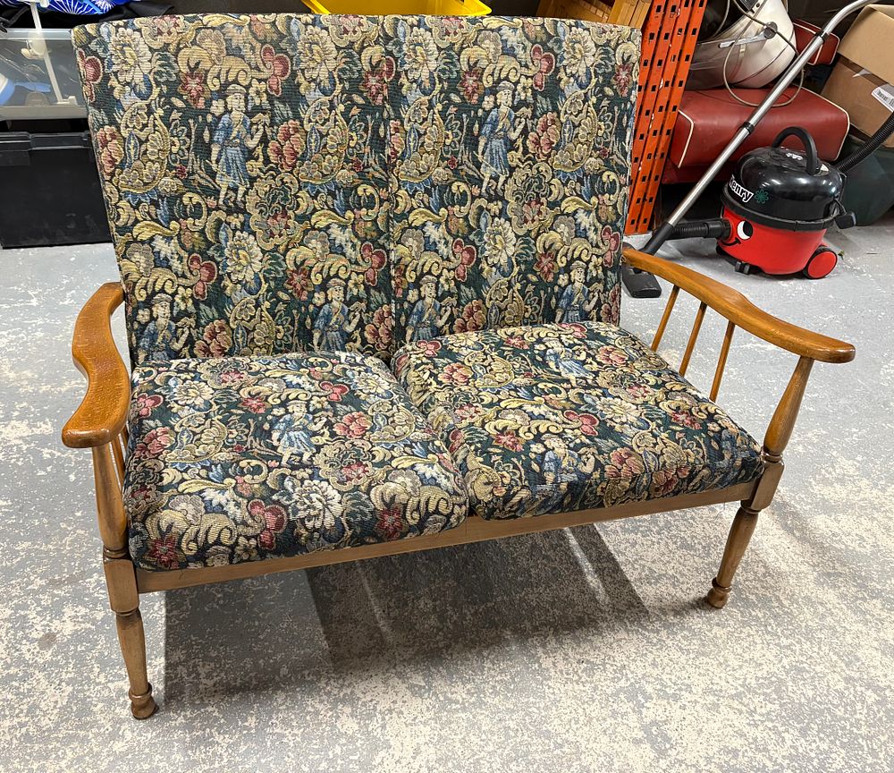 Lot 165: Vintage wood Framed 2 Seat Cottage sofa.