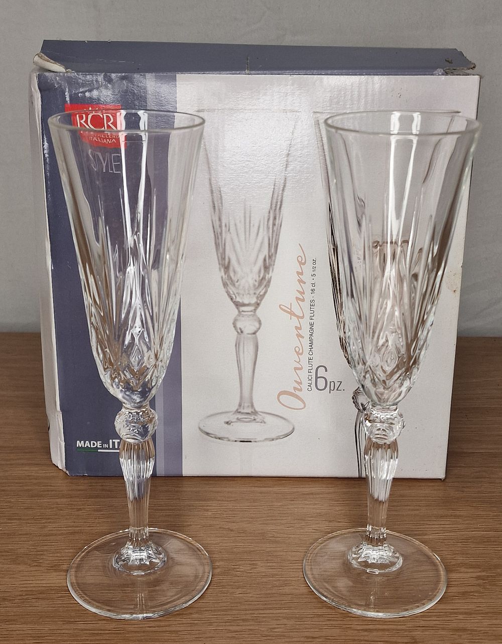 Lot 154: Set Of Six RCR Italian Crystal Champagne Flutes