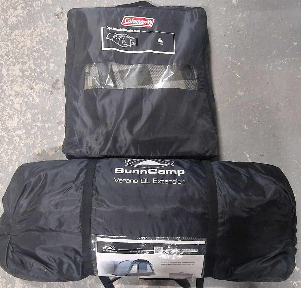 Lot 253: SunnCamp Tent Extension & Coleman Tent Carpet