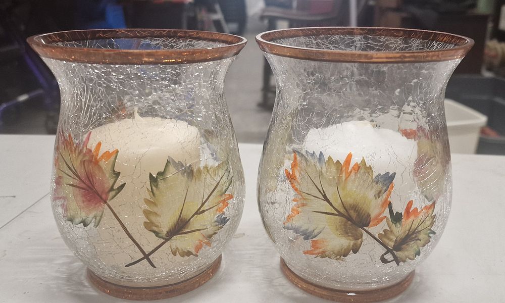 Lot 182: Pair Of Crackle Glass Candles Holders