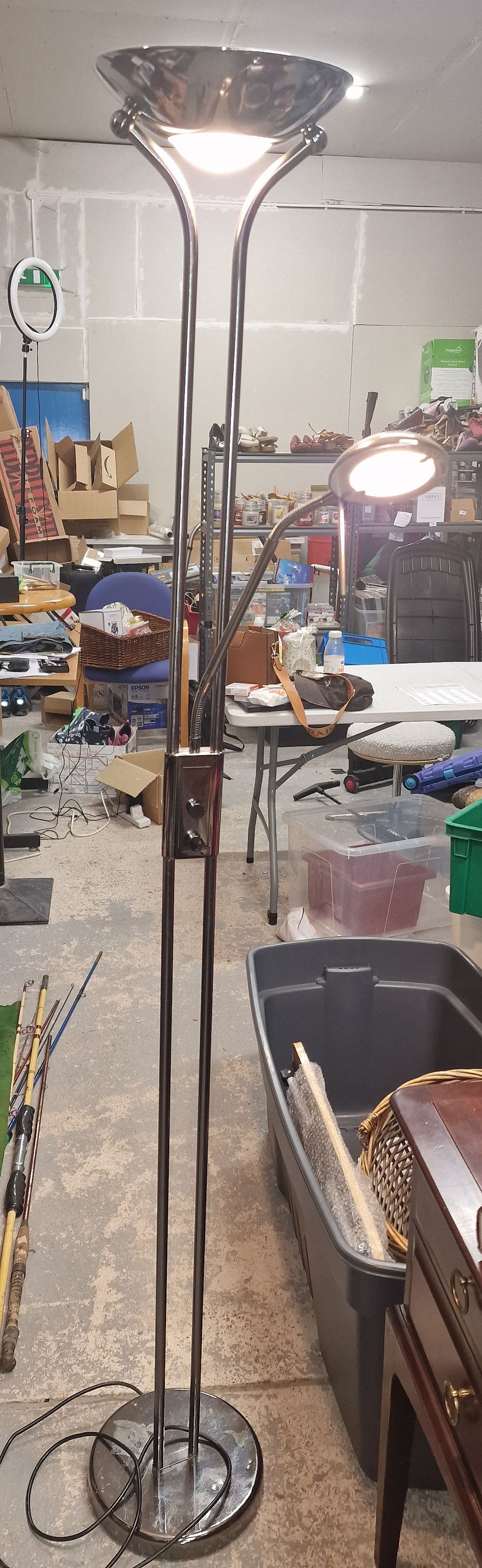 Lot 218: Chrome Uplighter with adjustable reading lamp too