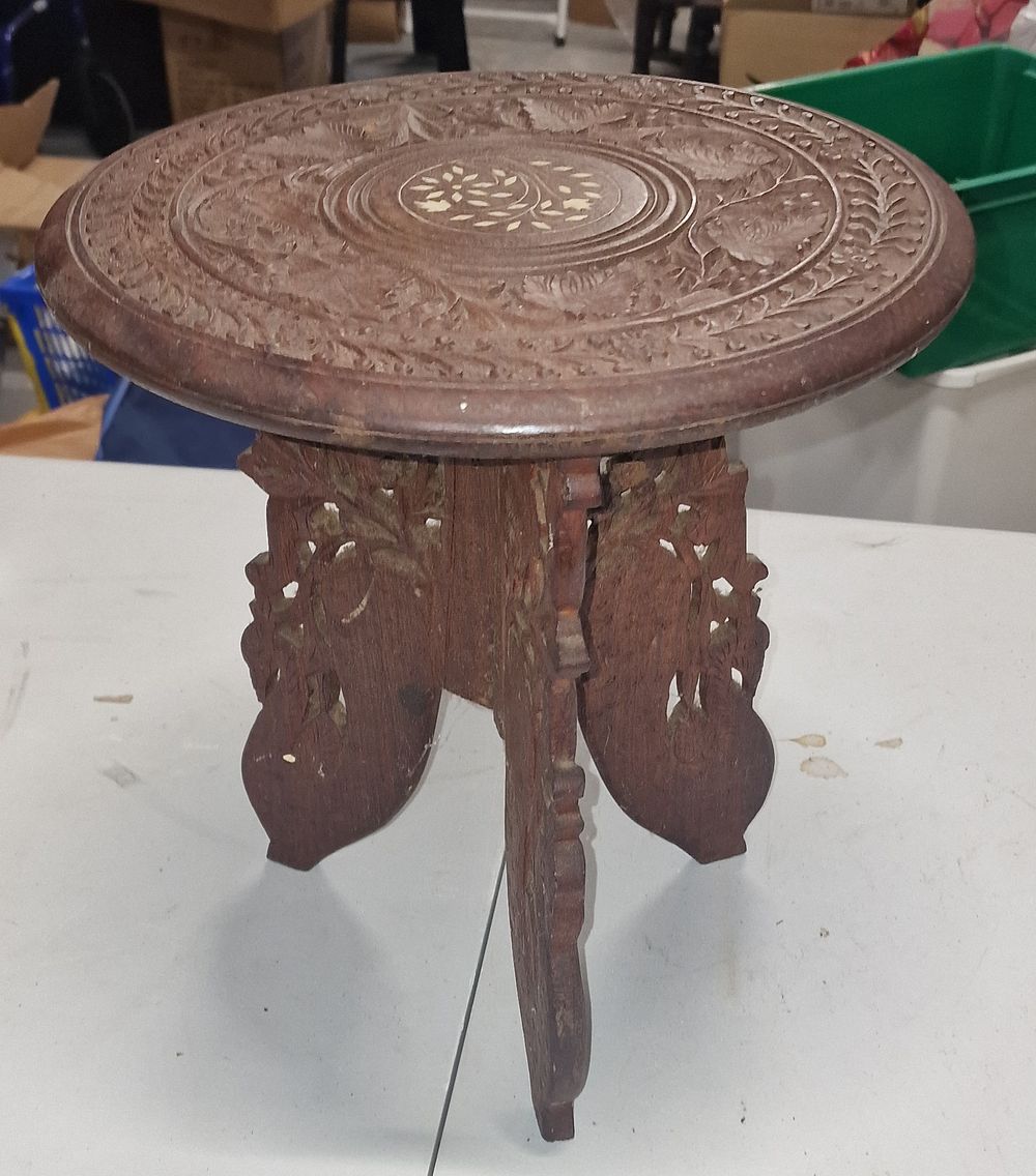 Lot 220: Indian Carved Wood Small Table
