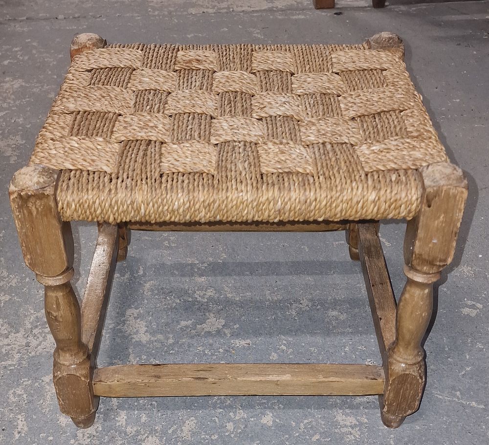 Lot 160: Small Wood and Wicker Stool