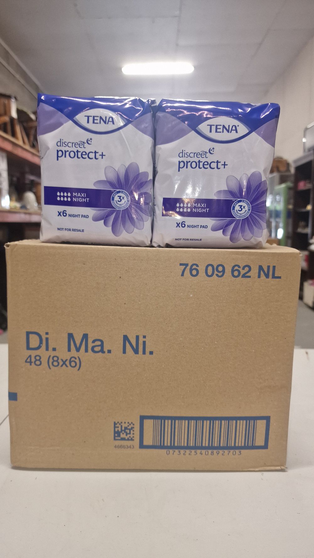 Lot 186: 12 Packs Of Tena Discreet Protect + Maxi Night Pads