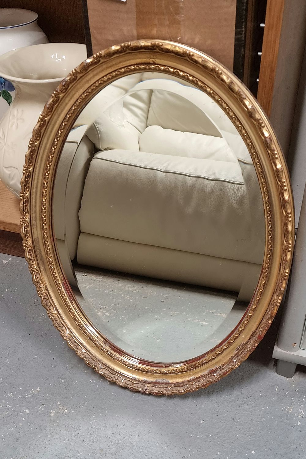 Lot 183: Antique style gold gilt Bevelled oval mirror