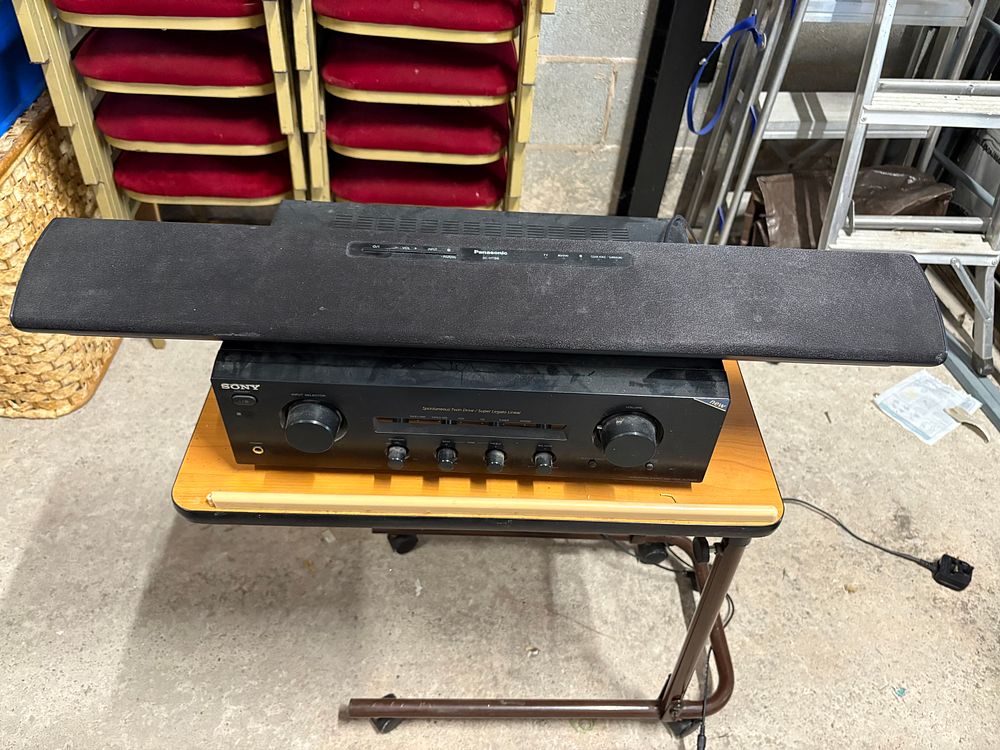 Lot 216: Sony integrated Stereo AmplifierTX-FE370 and a Panasonic Sound bar SC-HTB8