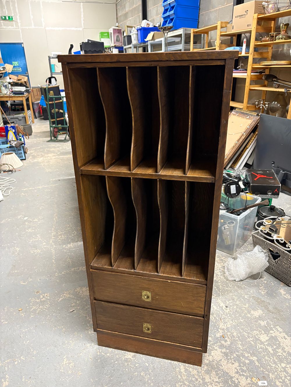 Lot 159: Oak Tall 2 Drawer Cabinet