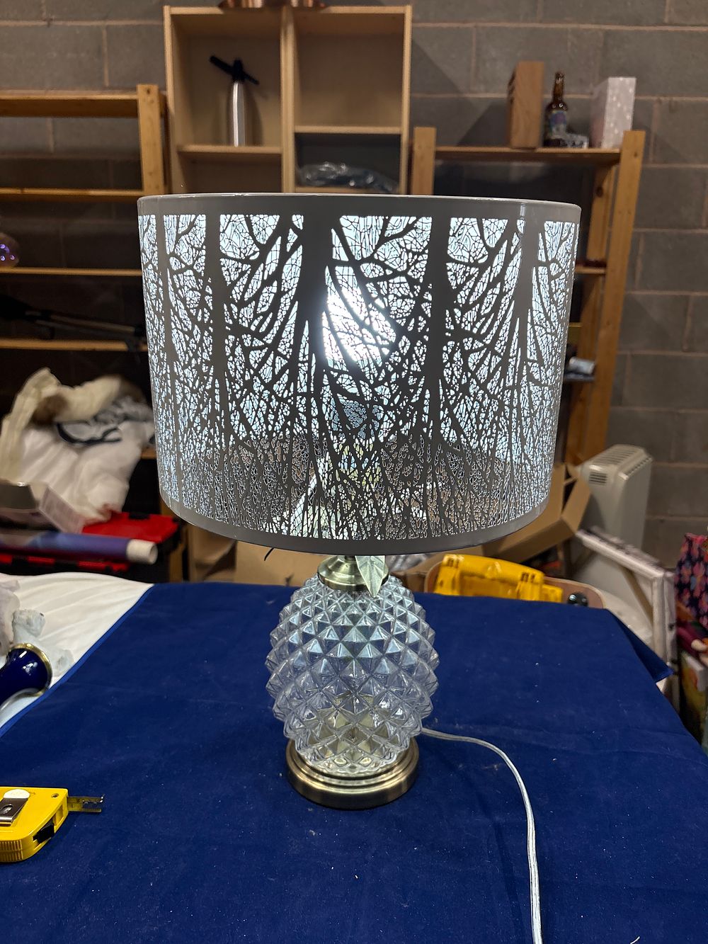 Lot 135: Glass Pineapple Lamp as Pictured. Missing Shade Lock Screw Piece