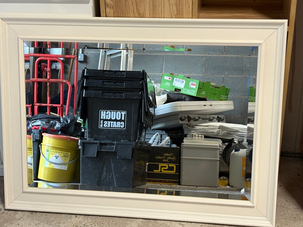 Lot 4a: Large White Framed Bevelled Mirror