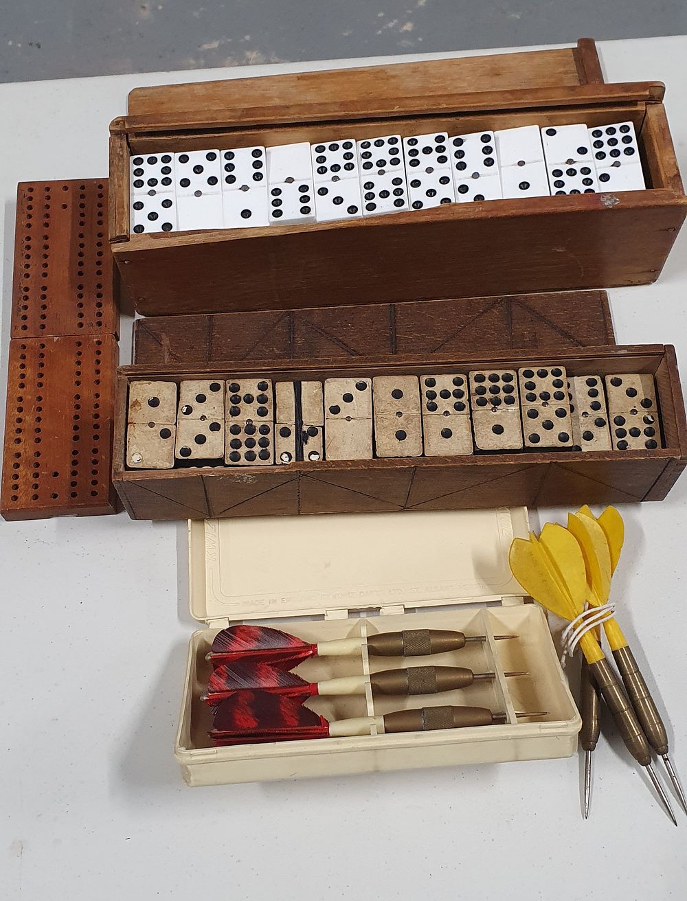 Lot 230: Selection of dominoes and darts etc