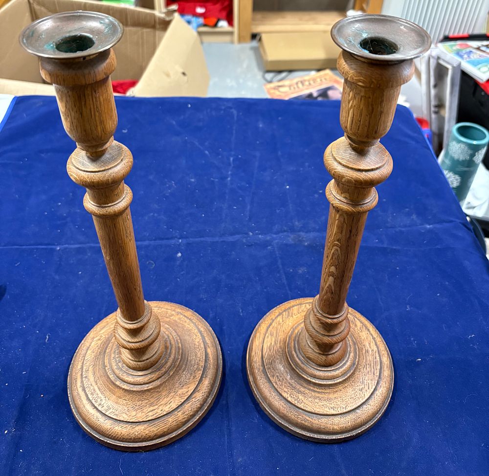 Lot 235: Pair of Wooden Candlesticks