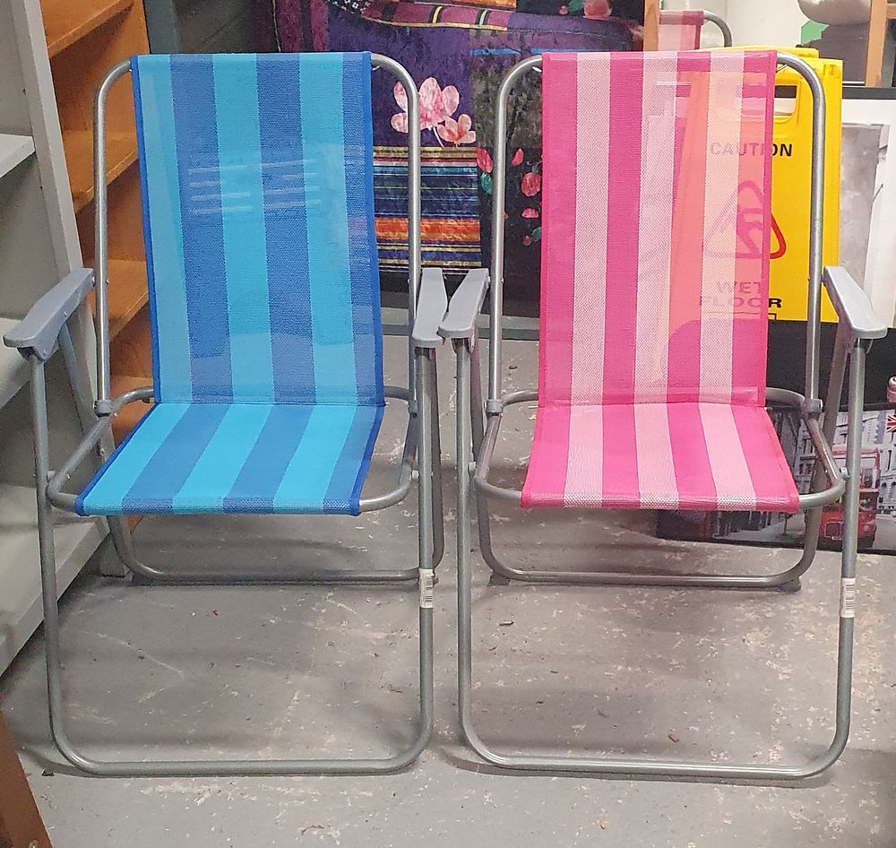 Lot 242a: Blue and pink metal garden chairs