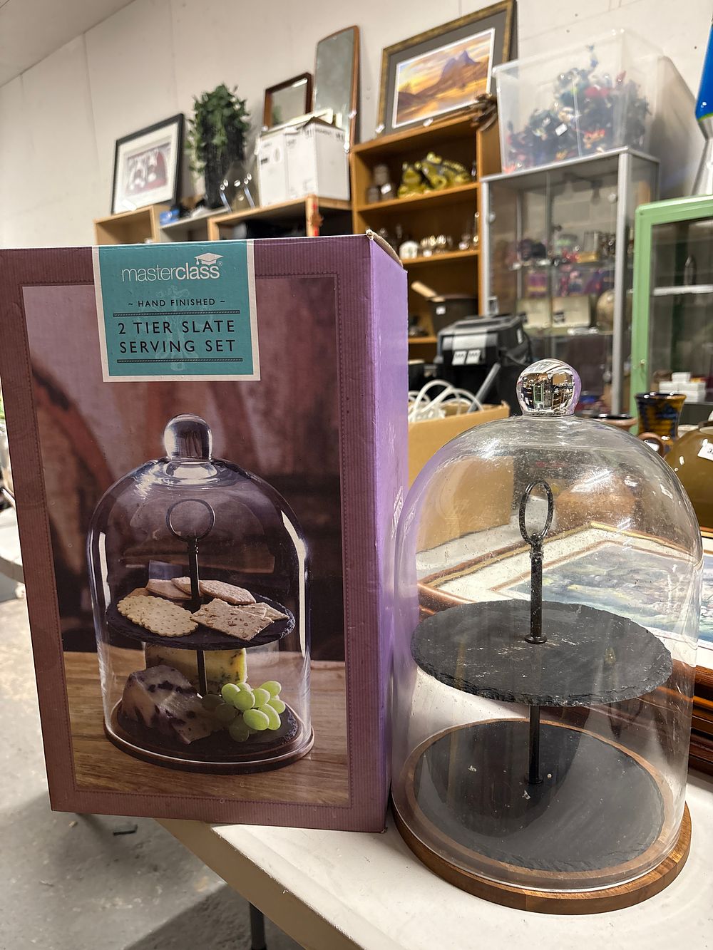 Lot 335: Arrest Glass Domed Slate Serving Set.
