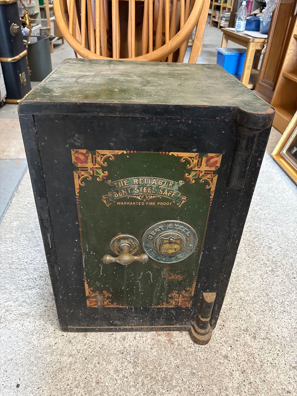 Lot 342: Vintage “Reliable Bent Steel Safe”