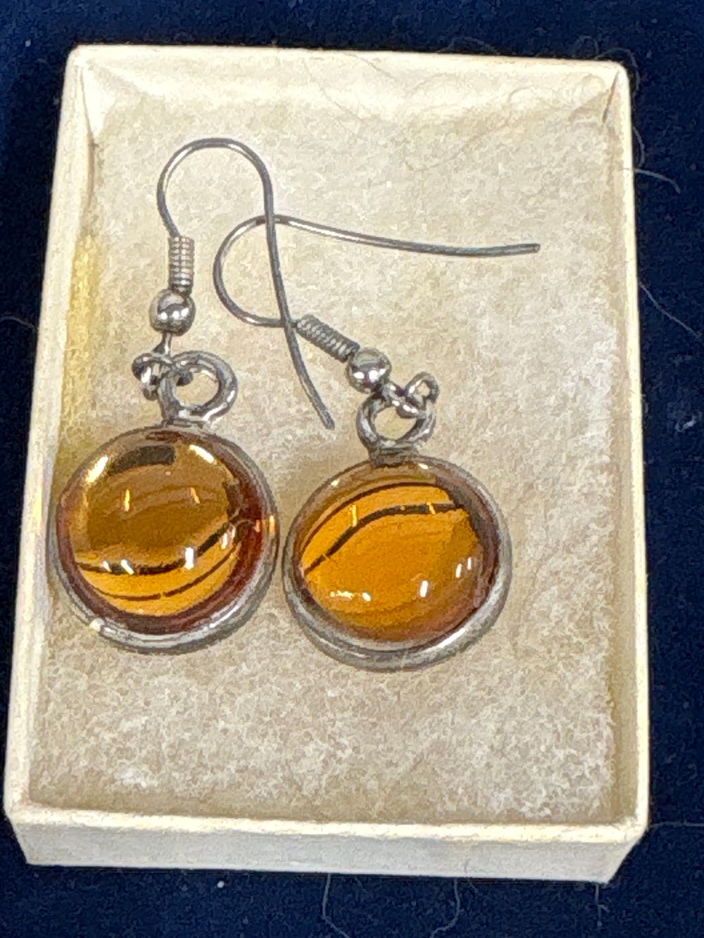 Lot 124: Pair of amber coloured Stoned Earrings Stamped 925