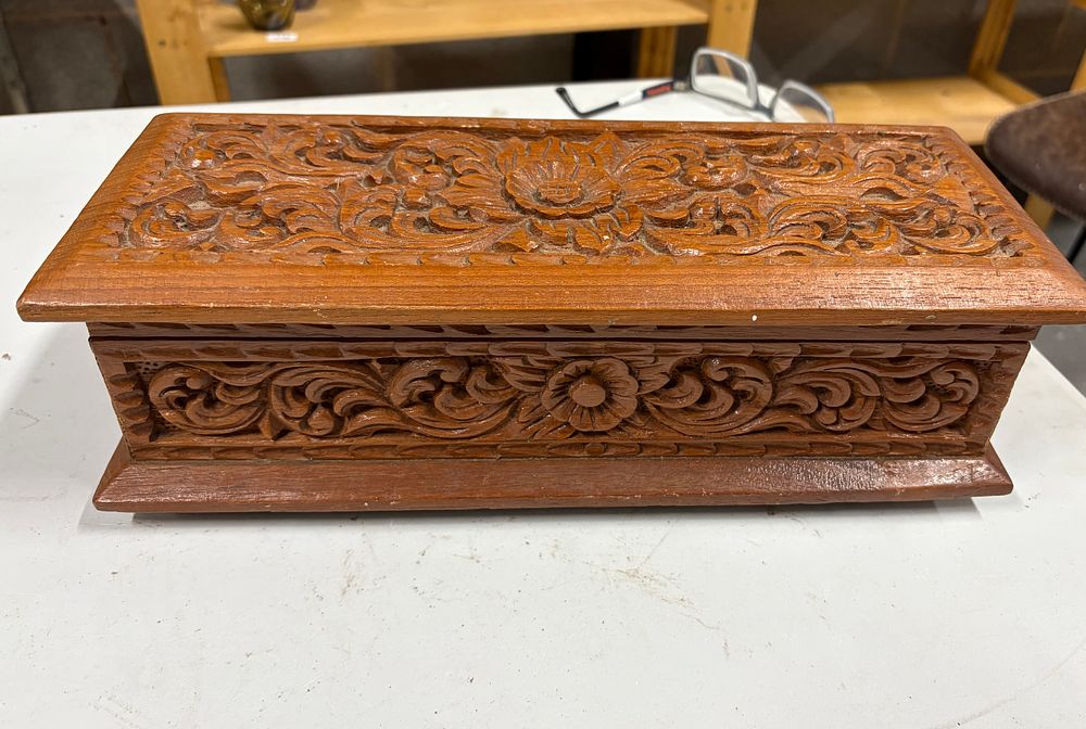 Lot 160: Large Intricately Carved Jewellery Box