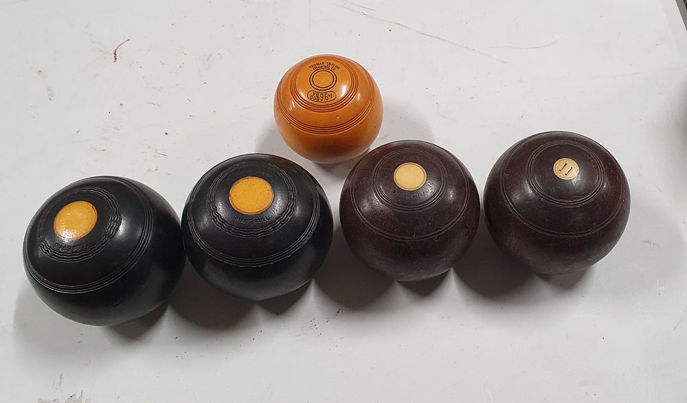Lot 198: Two pairs of bowling balls and a jack