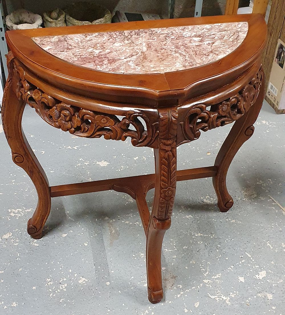 Lot 215: Vintage hand carved half moon Hall/console table