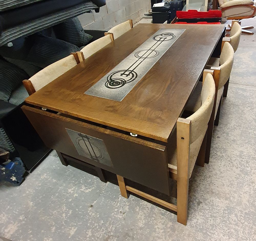 Lot 238: Danish Farstrup extending Tiled Dining Table and 6 chairs