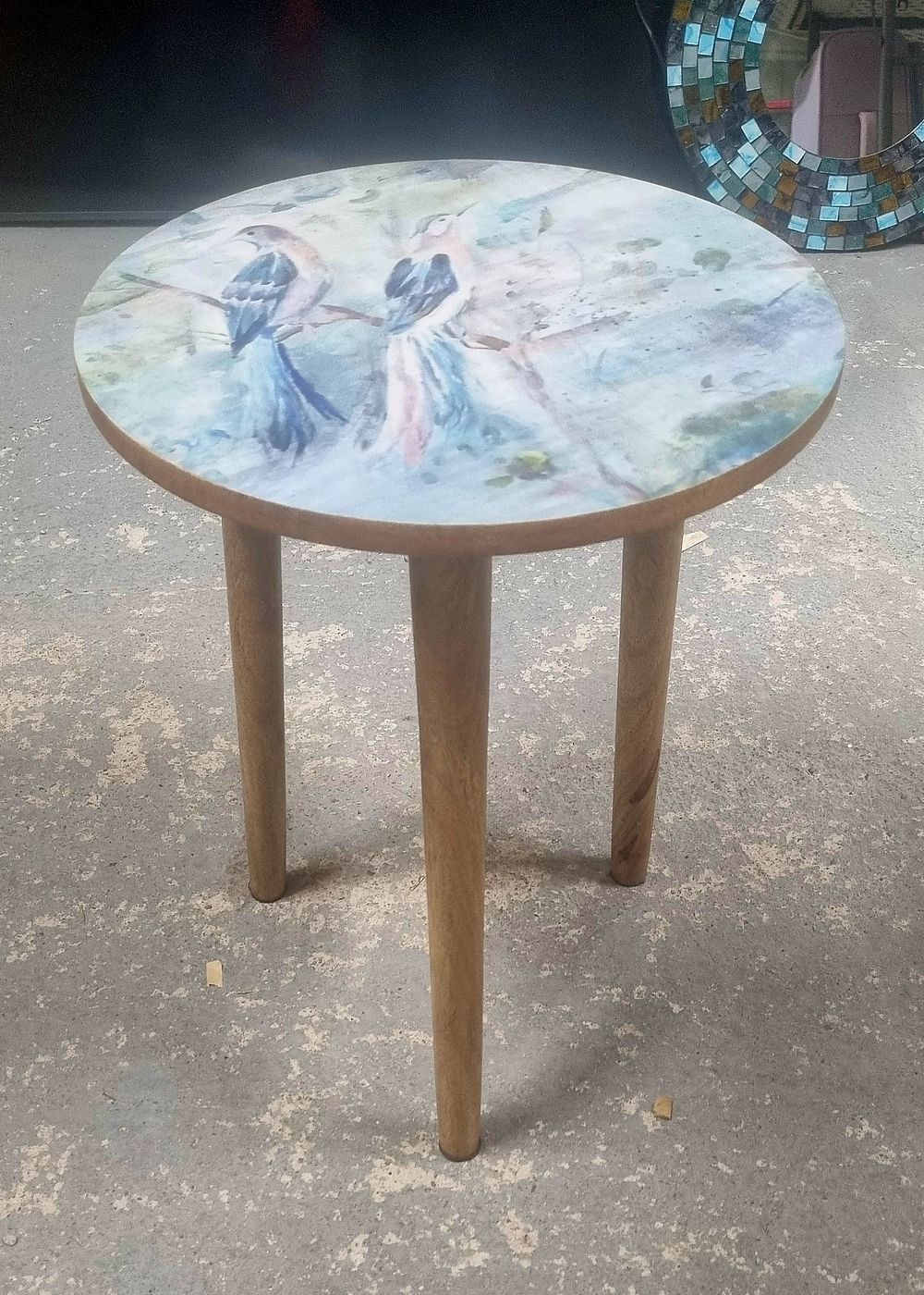 Lot 255: Wooden side table with design on top