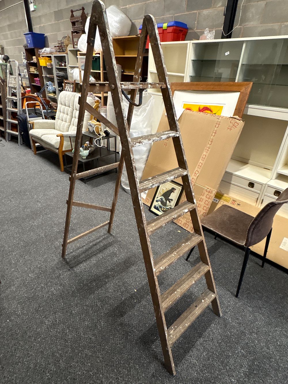 Lot 225: Tall Wood Decorators Ladder