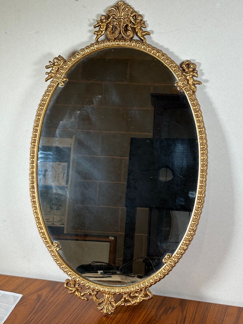 Lot 195: Decorative Cast Brass Framed Oval Mirror