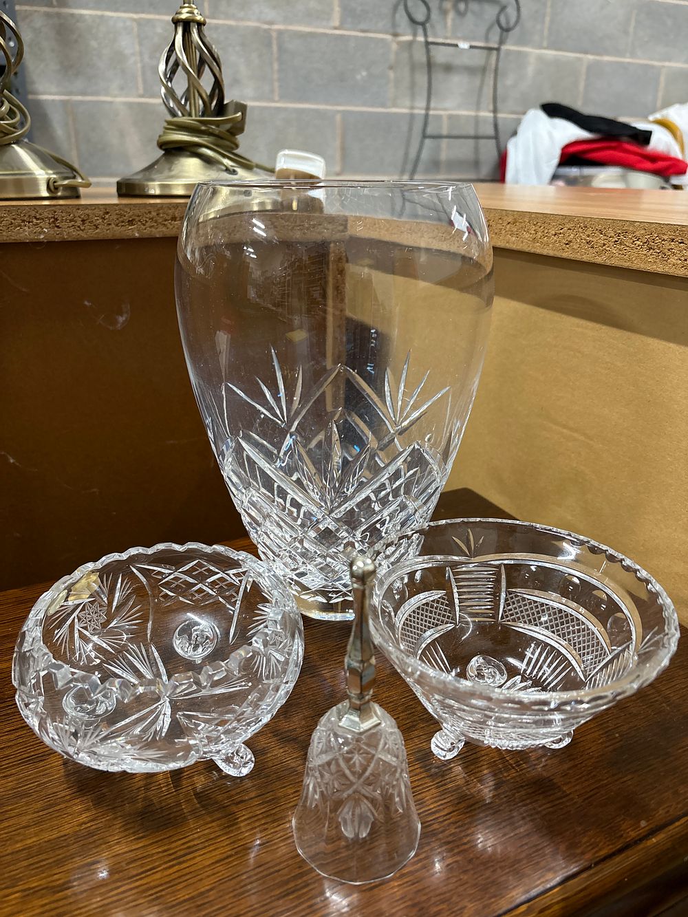 Lot 169: Large Lead Crystal Vase and Other