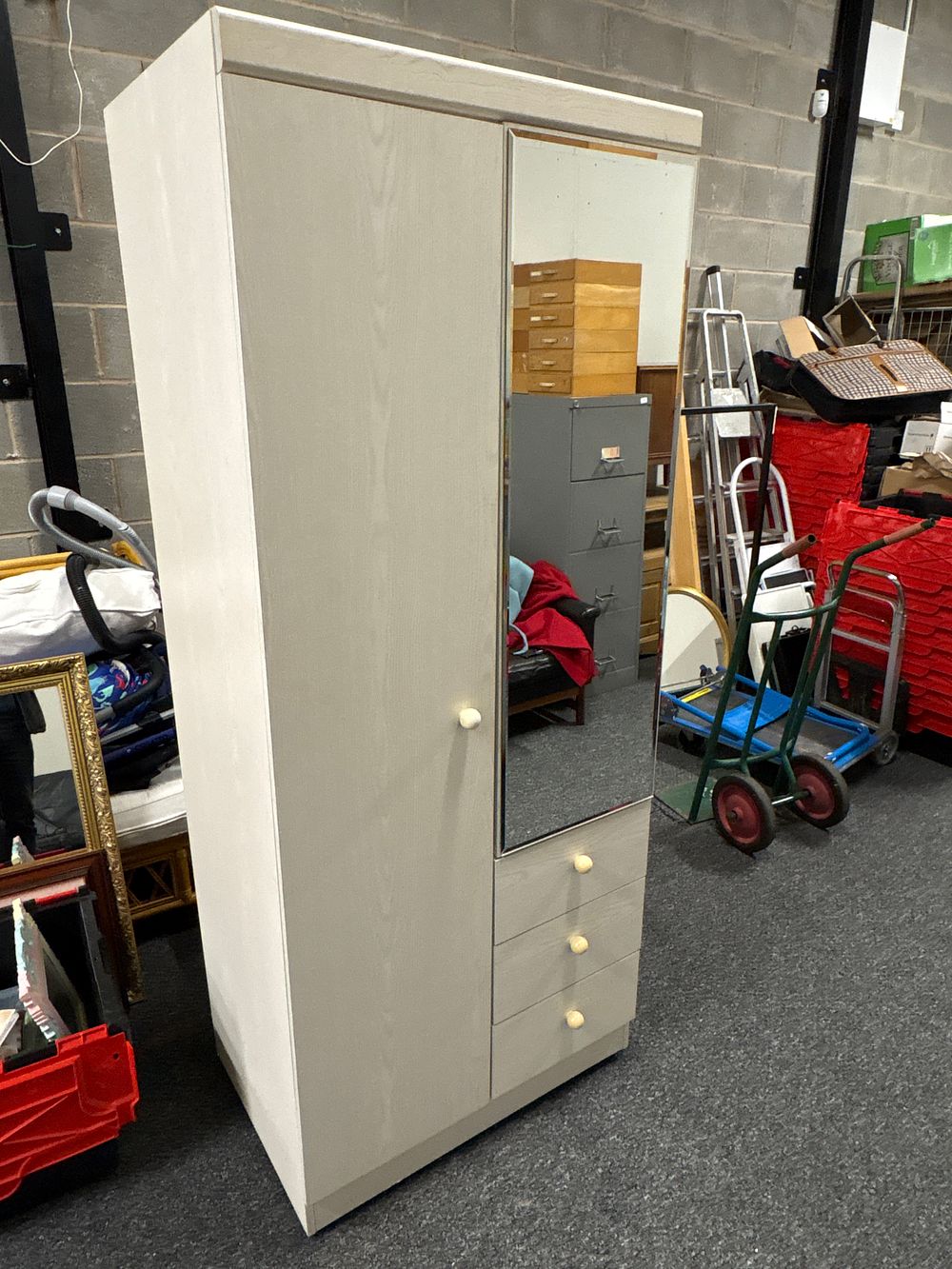 Lot 173: Single Wardrobe with Mirrored door and 3 Drawers