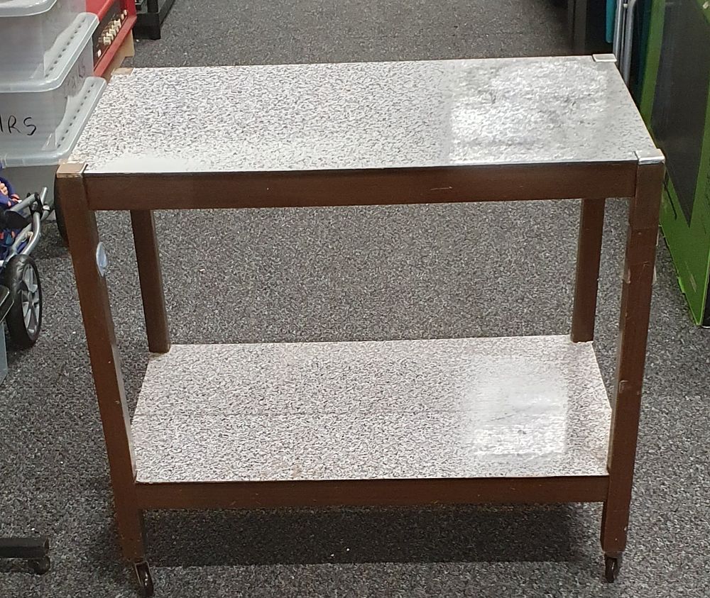 Lot 186: SEYMOUR vintage two tiered kitchen trolley
