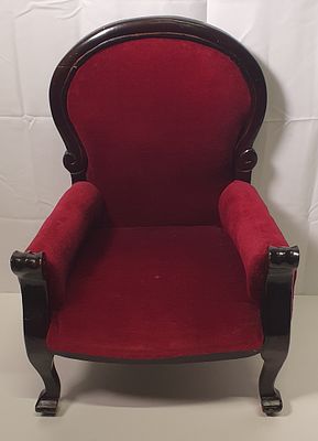 Doll/ soft toy/ teddy armchair . As pictured approx 42 cm high 
Velvet with wood surround