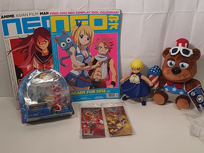 Anim&eacute; bundle . Includes 2 magazines 2 necklaces, 1 figure. Yu- gi - oh figure BNIB and 5 nights 