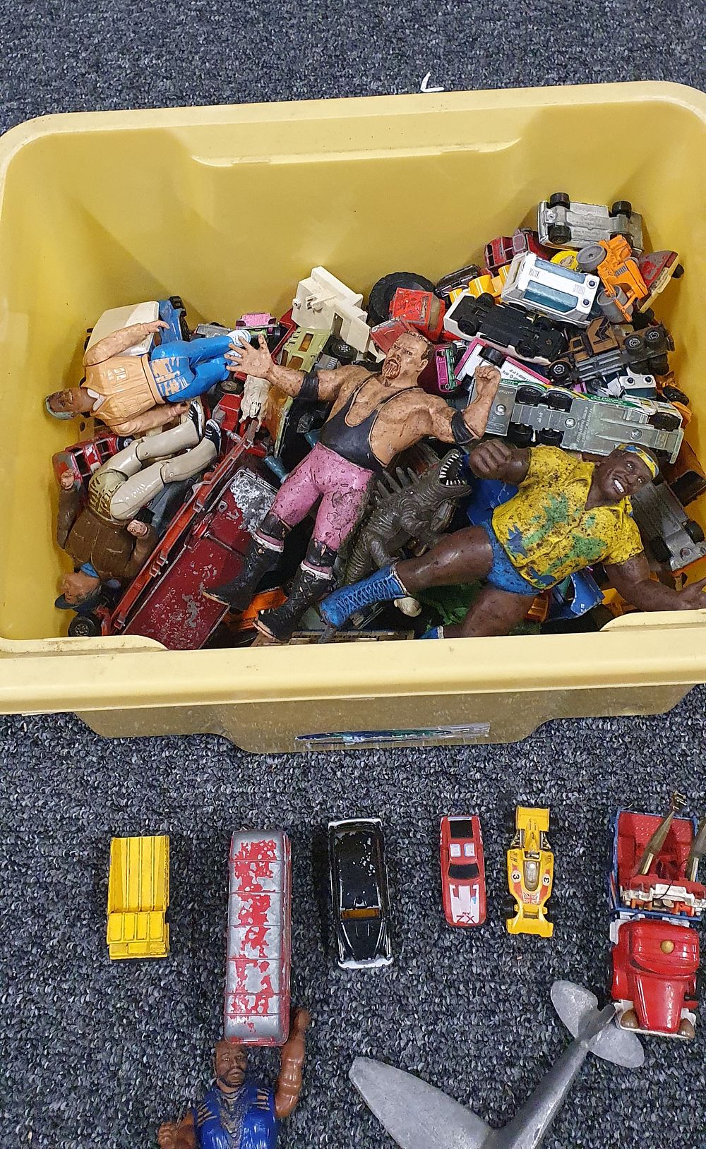 Lot 53: Box of assorted toy cars and figures
