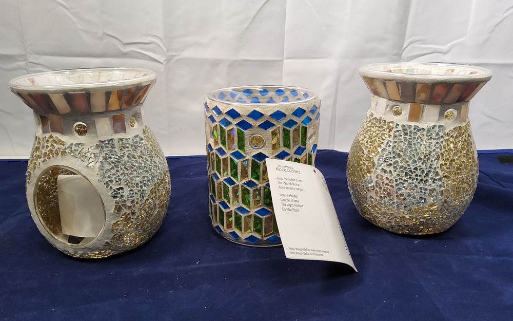 Lot 157: Wood wick wax melters x 3