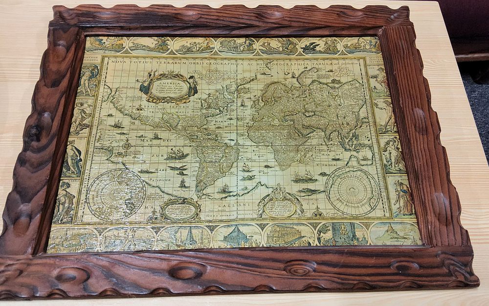Lot 212: Galliani map print, Rustic wooden frame.