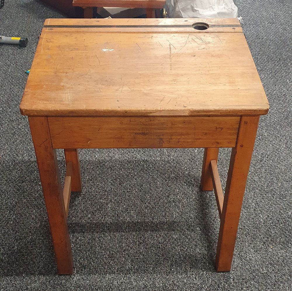 Lot 132: Vintage wooden school desk