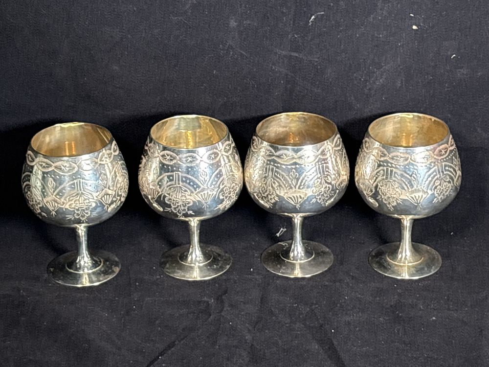 Lot 170: Four Silver Plated Brass Goblets