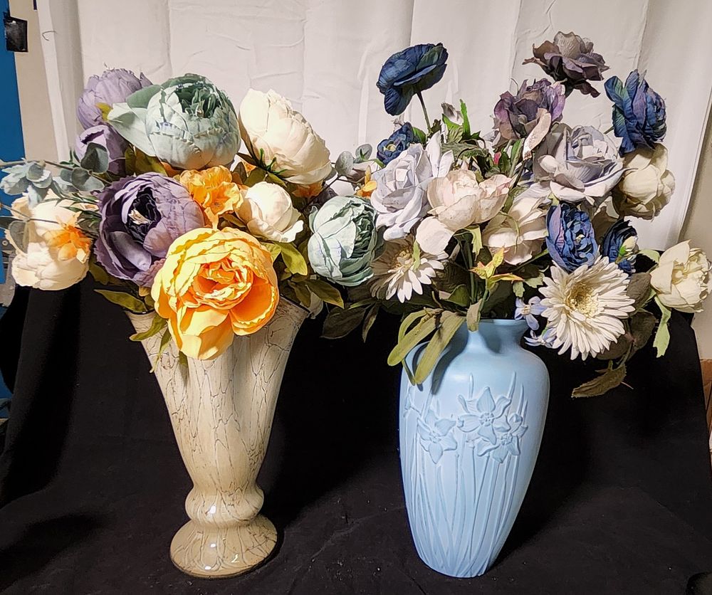 Lot 254: Pair of Ornate Vases with Silk flower bouquets.