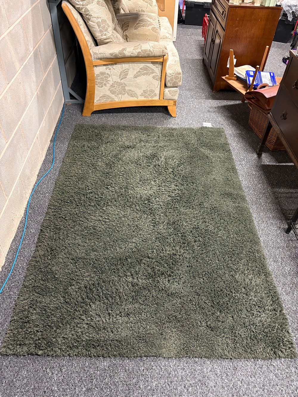 Lot 291: Large Dark Green Rubber Backed Rug