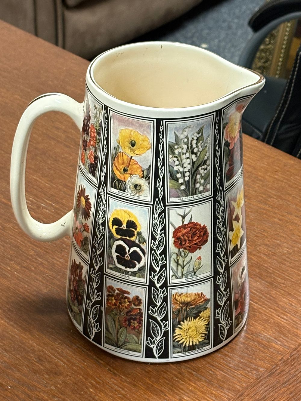 Lot 15a: Amberglade Derbyshire large botanical print pitcher or jug, made in England.