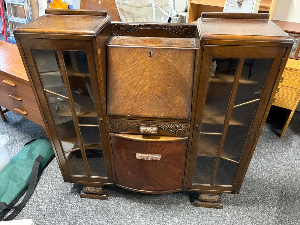 Lot 250a: Vintage Hand Carved Bureau / Book Case by Scully Furniture