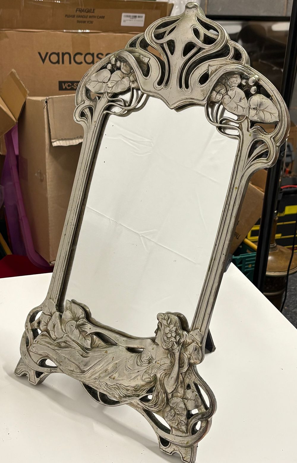 Lot 167a: Cast Aluninium Art Nouveau Style Free Standing Mirror